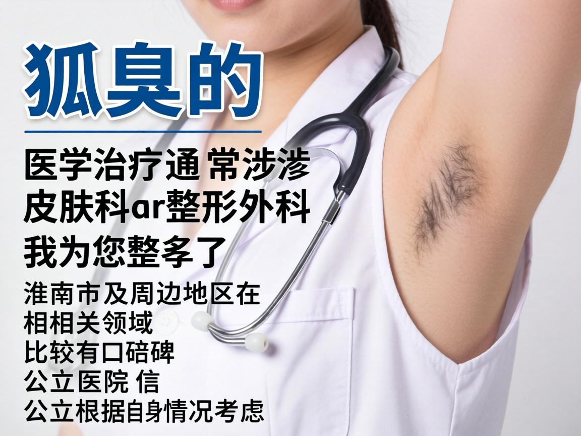 狐臭的医学治疗通常涉及皮肤科或整形外科。我为您整理了淮南市及周边地区在相关领域比较有口碑的公立医院信息,您可以根据自身情况考虑 狐臭的医学治疗通常涉及皮肤科或整形外科。我为您整理了淮南市及周边地区在相关领域比较有口碑的公立医院信息,您可以根据自身情况考虑