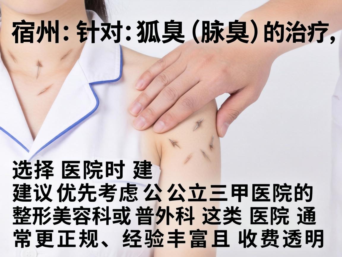 在宿州,针对狐臭(腋臭)的治疗,选择医院时建议优先考虑公立三甲医院的整形美容科或普外科。这类医院通常更正规、经验丰富且收费透明 在宿州,针对狐臭(腋臭)的治疗,选择医院时建议优先考虑公立三甲医院的整形美容科或普外科。这类医院通常更正规、经验丰富且收费透明