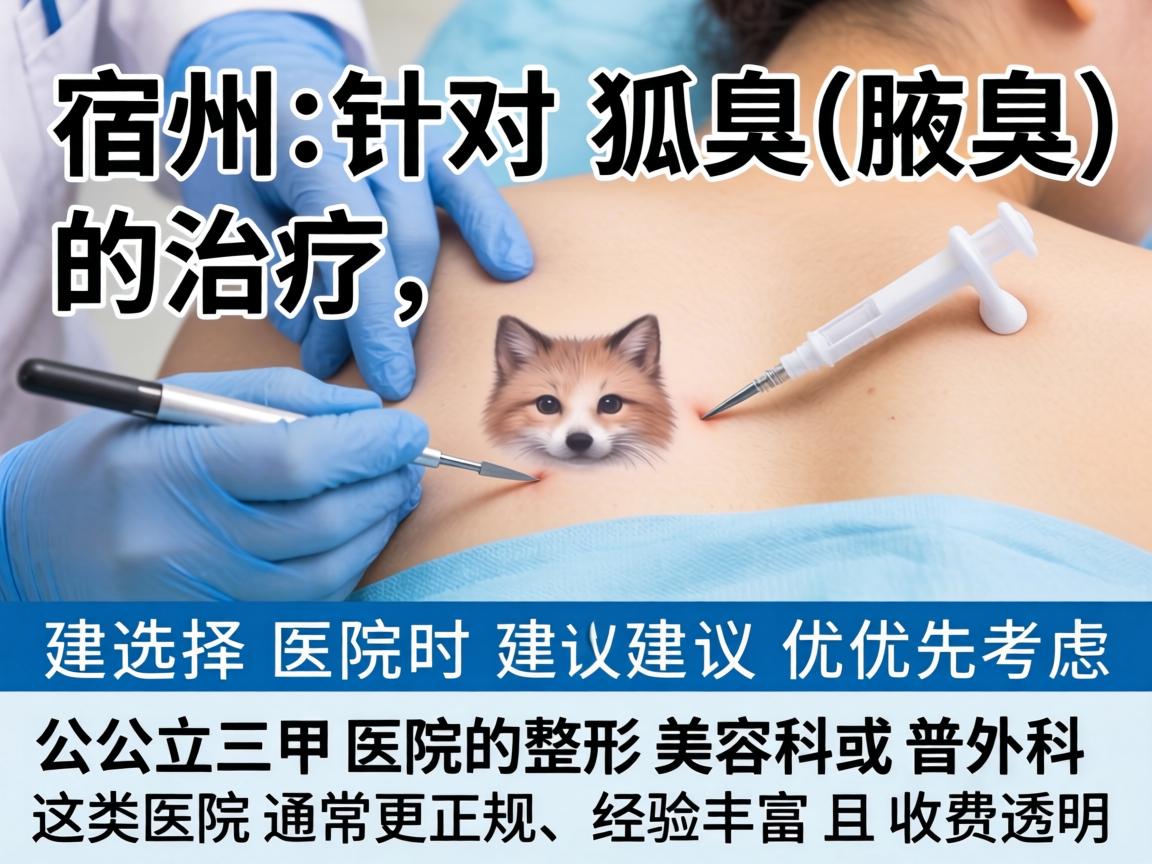 在宿州,针对狐臭(腋臭)的治疗,选择医院时建议优先考虑公立三甲医院的整形美容科或普外科。这类医院通常更正规、经验丰富且收费透明 在宿州,针对狐臭(腋臭)的治疗,选择医院时建议优先考虑公立三甲医院的整形美容科或普外科。这类医院通常更正规、经验丰富且收费透明