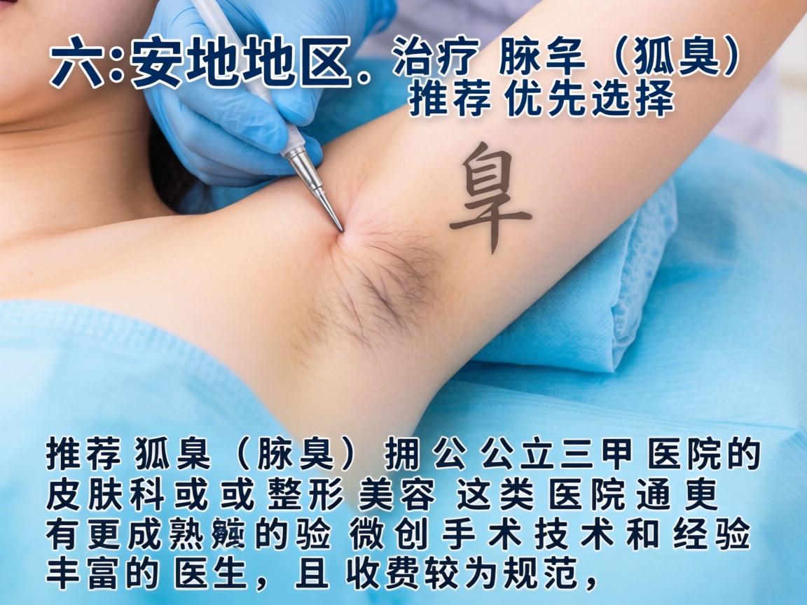 在六安地区，治疗狐臭（腋臭）推荐优先选择公立三甲医院的皮肤科或整形美容科。这类医院通常拥有更成熟的微创手术技术和经验丰富的医生，且收费较为规范
