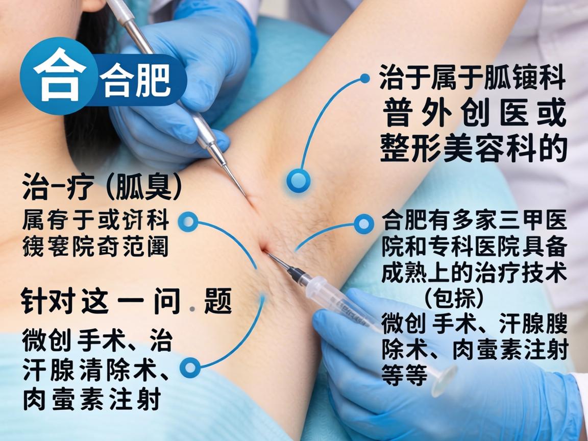在合肥,治疗狐臭(腋臭)属于普外科或整形美容科的范畴。针对这一问题,合肥有多家三甲医院和专科医院具备成熟的治疗技术(包括微创手术、汗腺清除术、肉毒素注射等) 在合肥,治疗狐臭(腋臭)属于普外科或整形美容科的范畴。针对这一问题,合肥有多家三甲医院和专科医院具备成熟的治疗技术(包括微创手术、汗腺清除术、肉毒素注射等)