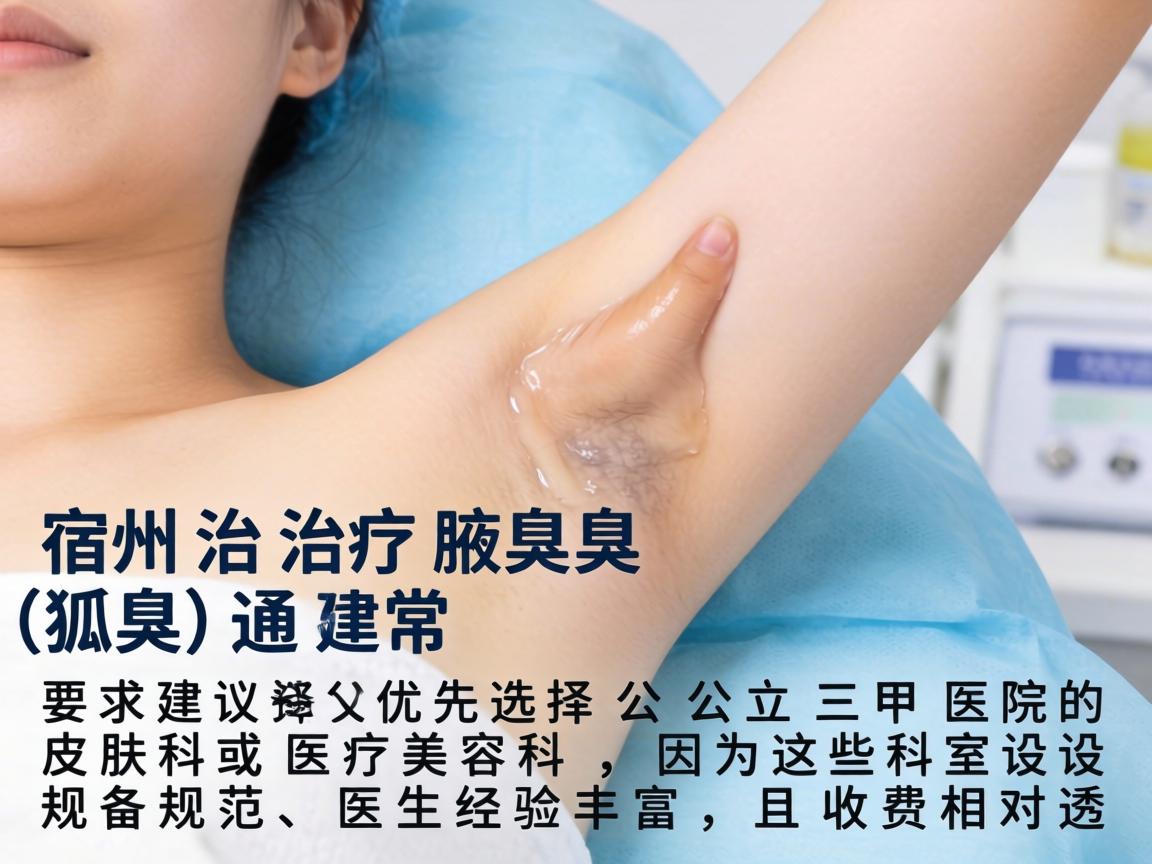 在宿州,治疗腋臭(狐臭)通常建议优先选择公立三甲医院的皮肤科或医疗美容科,因为这些科室设备规范、医生经验丰富,且收费相对透明 在宿州,治疗腋臭(狐臭)通常建议优先选择公立三甲医院的皮肤科或医疗美容科,因为这些科室设备规范、医生经验丰富,且收费相对透明
