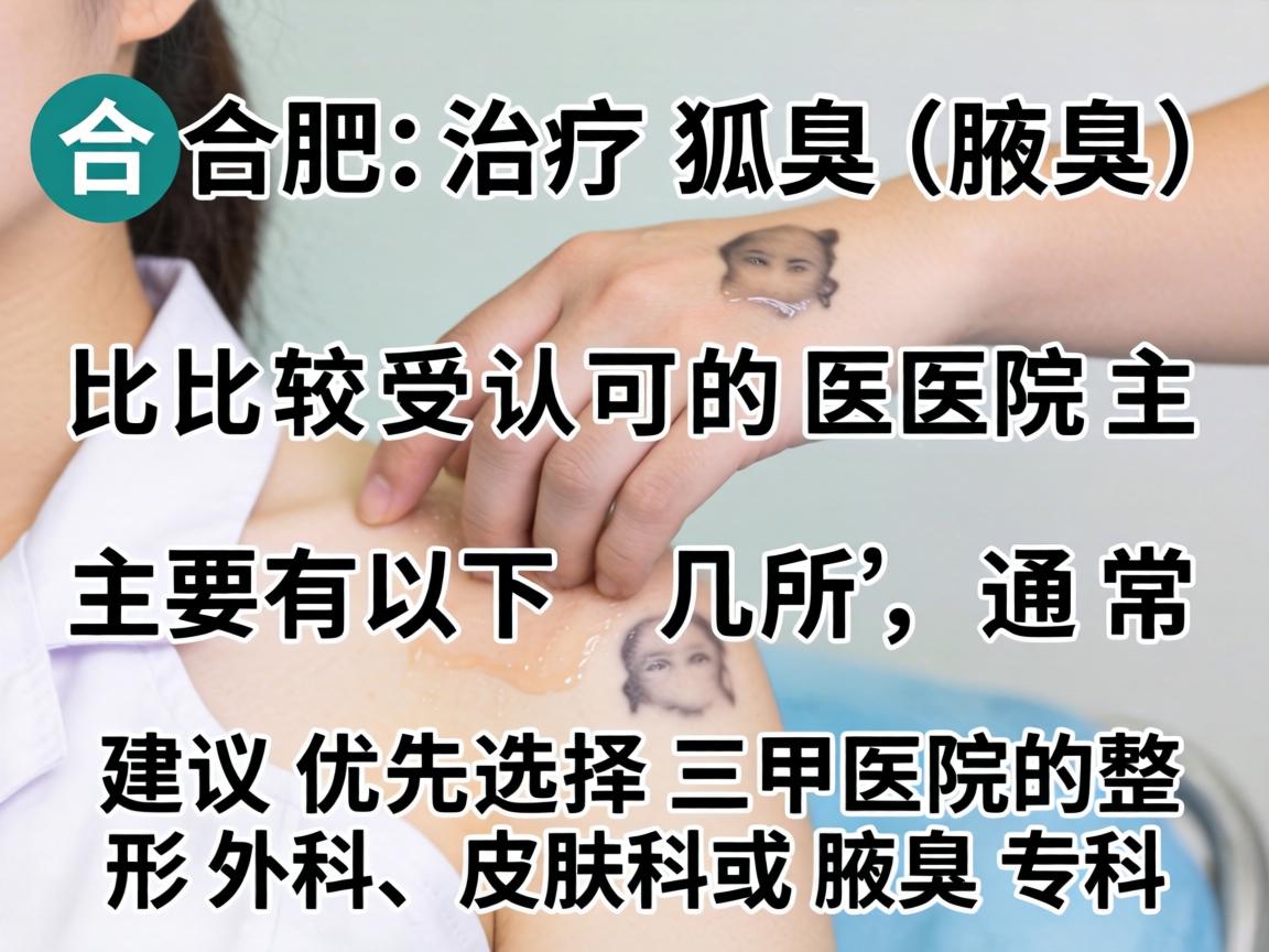 在合肥,治疗狐臭(腋臭)比较受认可的医院主要有以下几所,通常建议优先选择三甲医院的整形外科、皮肤科或腋臭专科 在合肥,治疗狐臭(腋臭)比较受认可的医院主要有以下几所,通常建议优先选择三甲医院的整形外科、皮肤科或腋臭专科