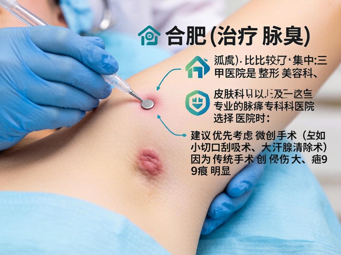 在合肥，治疗腋臭（狐臭）比较好的医院主要集中在三甲医院的整形美容科、皮肤科以及一些专业的腋臭专科医院。选择医院时，建议优先考虑微创手术（如小切口刮吸术、大汗腺清除术）因为传统手术创伤大、疤痕明显