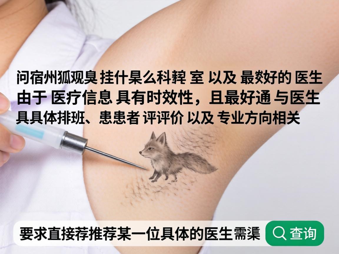 针对您询问的宿州狐臭挂什么科室以及最好的医生，由于医疗信息具有时效性，且最好通常与医生的具体排班、患者评价以及专业方向相关，我无法直接推荐某一位具体的医生（需要您通过官方渠道查询）