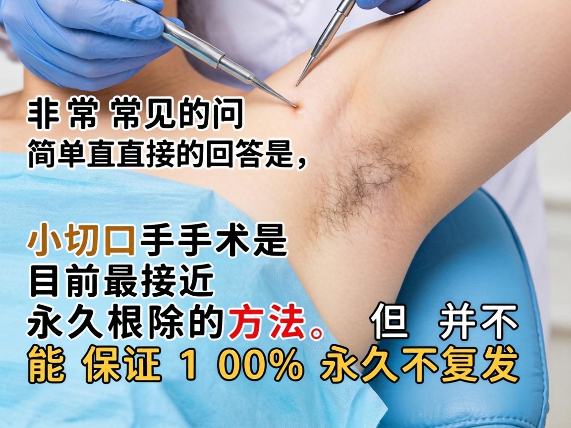 这是一个非常常见的问题。简单直接的回答是,小切口手术是目前最接近永久根除的方法,但并不能保证100%永久不复发 这是一个非常常见的问题。简单直接的回答是,小切口手术是目前最接近永久根除的方法,但并不能保证100%永久不复发