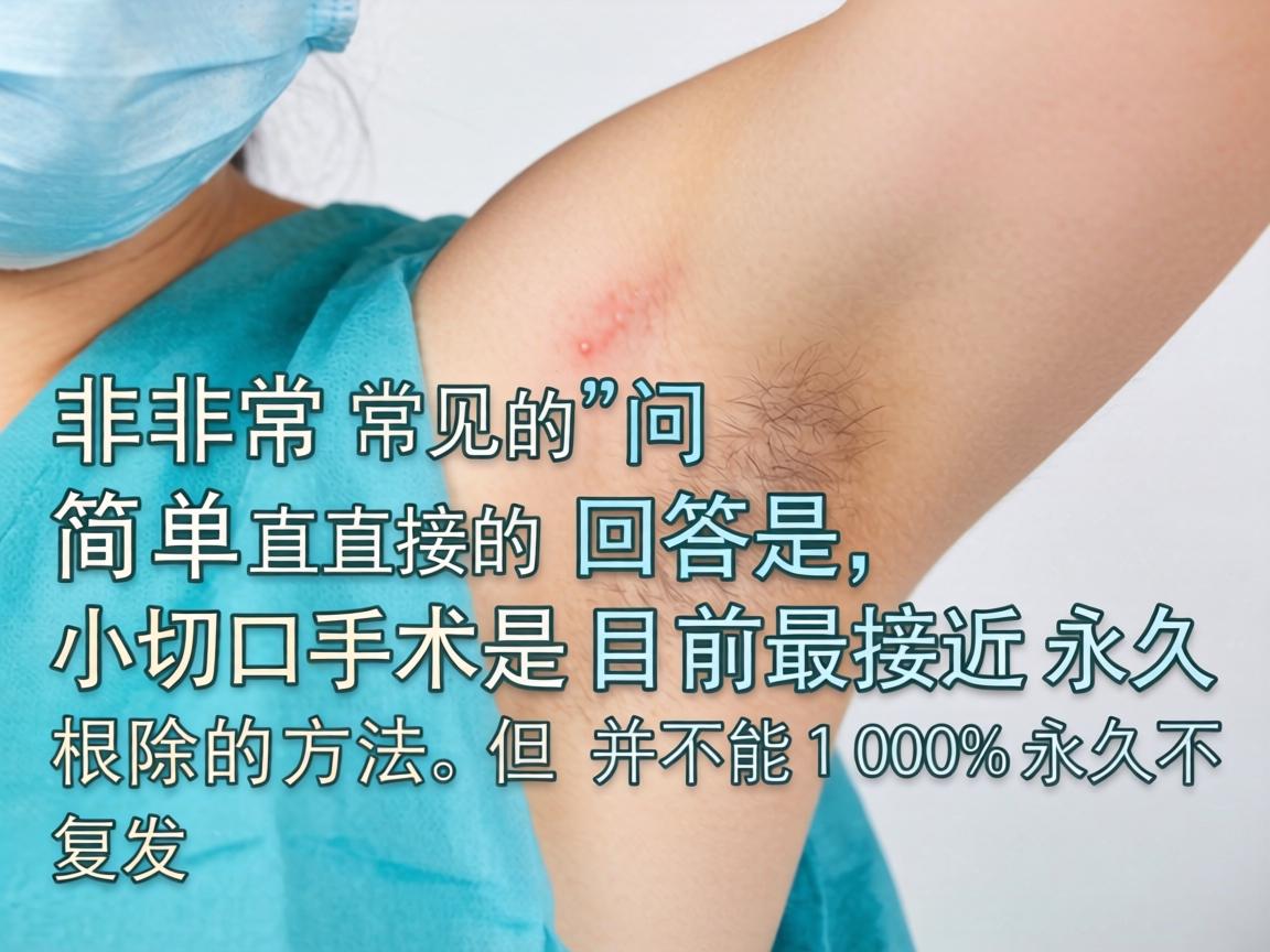 这是一个非常常见的问题。简单直接的回答是,小切口手术是目前最接近永久根除的方法,但并不能保证100%永久不复发 这是一个非常常见的问题。简单直接的回答是,小切口手术是目前最接近永久根除的方法,但并不能保证100%永久不复发