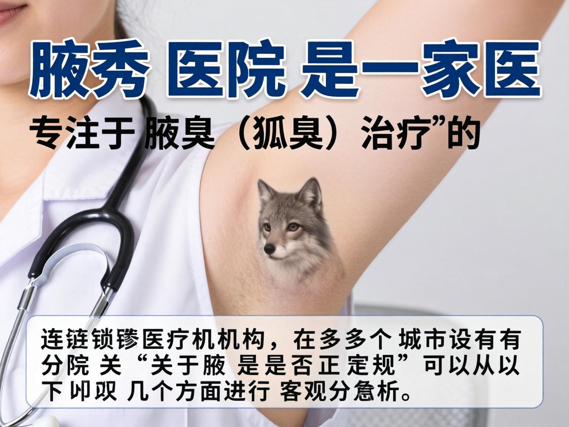 腋秀医院是一家专注于腋臭(狐臭)治疗的连锁医疗机构,在多个城市设有分院。关于其是否正规,可以从以下几个方面进行客观分析 腋秀医院是一家专注于腋臭(狐臭)治疗的连锁医疗机构,在多个城市设有分院。关于其是否正规,可以从以下几个方面进行客观分析