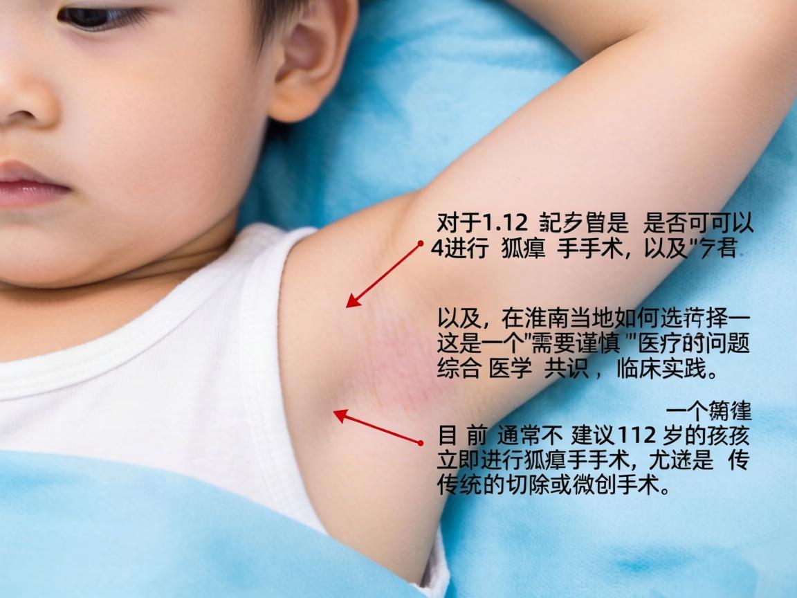 对于12岁的孩子是否可以进行狐臭手术，以及在淮南当地如何选择，这是一个需要谨慎对待的医疗问题。综合医学共识和临床实践，目前通常不建议12岁的孩子立即进行狐臭手术，尤其是传统的切除或微创手术