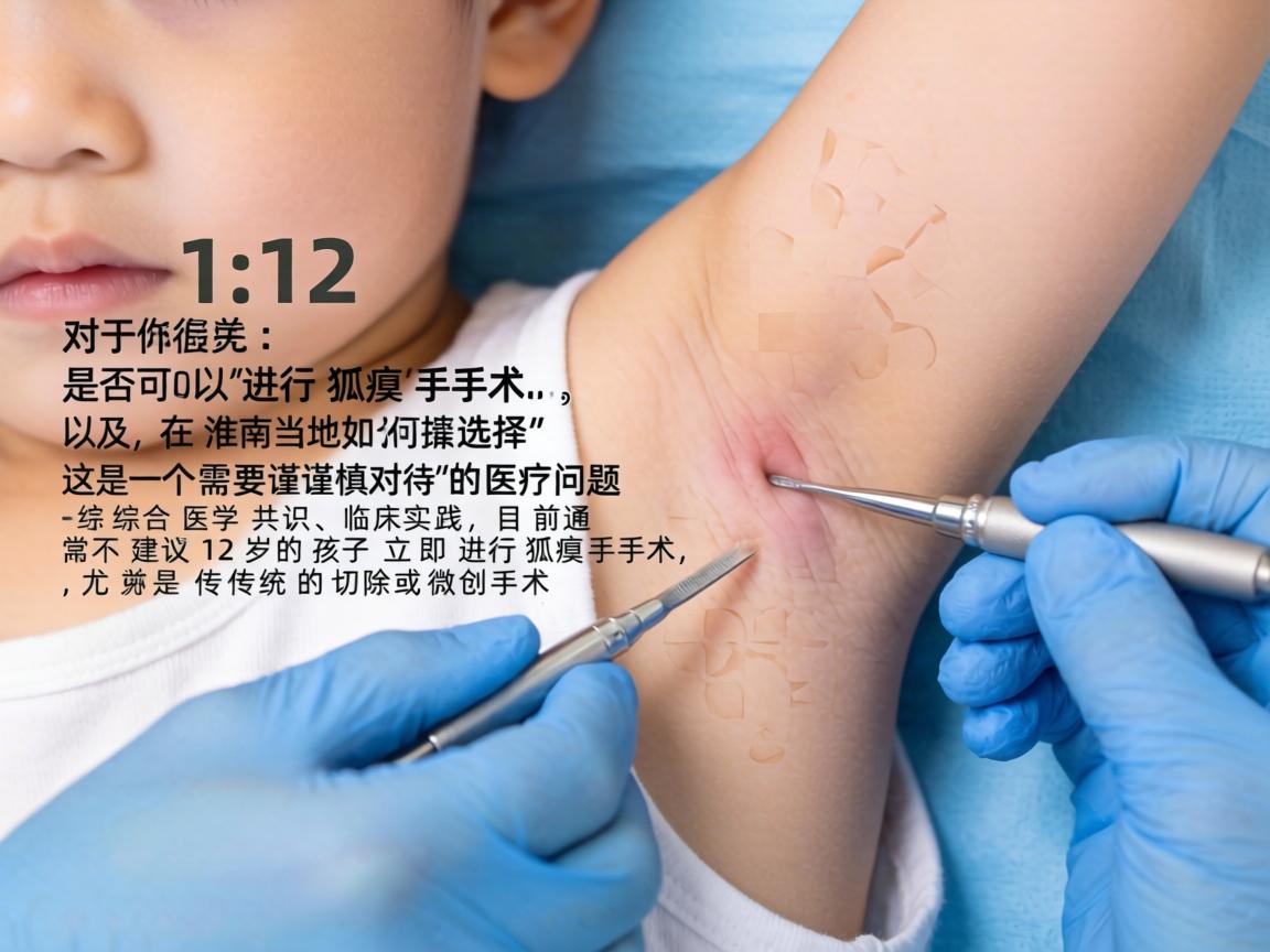 对于12岁的孩子是否可以进行狐臭手术，以及在淮南当地如何选择，这是一个需要谨慎对待的医疗问题。综合医学共识和临床实践，目前通常不建议12岁的孩子立即进行狐臭手术，尤其是传统的切除或微创手术