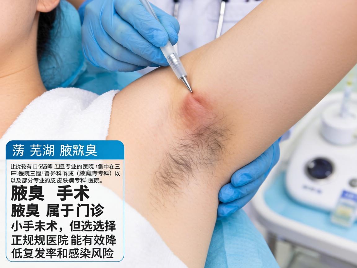 在芜湖，治疗腋臭（狐臭）比较有口碑且专业的医院主要集中在三甲医院的普外科（或腋臭专科）以及部分专业的皮肤病专科医院。腋臭手术属于门诊小手术，但选择正规医院能有效降低复发率和感染风险