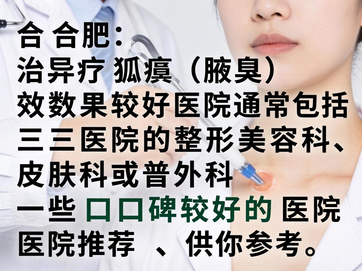 在合肥，治疗狐臭（腋臭）效果较好的医院通常包括三甲医院的整形美容科、皮肤科或普外科。以下是一些口碑较好的医院推荐，供你参考