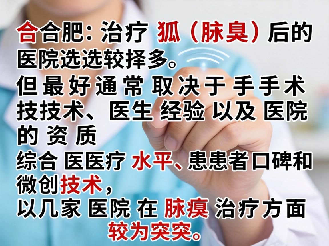 在合肥，治疗狐臭（腋臭）的医院选择较多，但最好通常取决于手术技术、医生经验以及医院的资质。综合医疗水平、患者口碑和微创技术，以下几家医院在腋臭治疗方面较为突出，排名不分先后