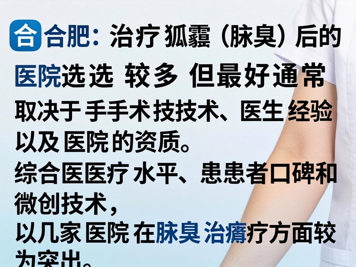 在合肥，治疗狐臭（腋臭）的医院选择较多，但最好通常取决于手术技术、医生经验以及医院的资质。综合医疗水平、患者口碑和微创技术，以下几家医院在腋臭治疗方面较为突出，排名不分先后