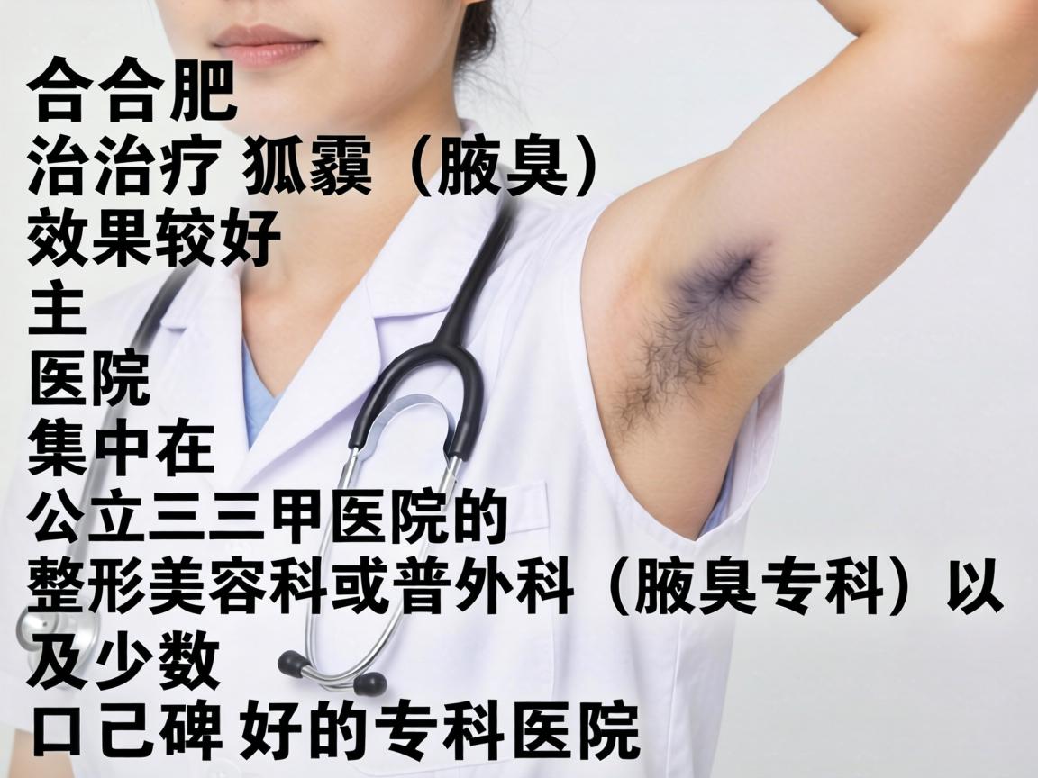在合肥,治疗狐臭(腋臭)效果较好的医院主要集中在公立三甲医院的整形美容科或普外科(腋臭专科)以及少数口碑好的专科医院 在合肥,治疗狐臭(腋臭)效果较好的医院主要集中在公立三甲医院的整形美容科或普外科(腋臭专科)以及少数口碑好的专科医院