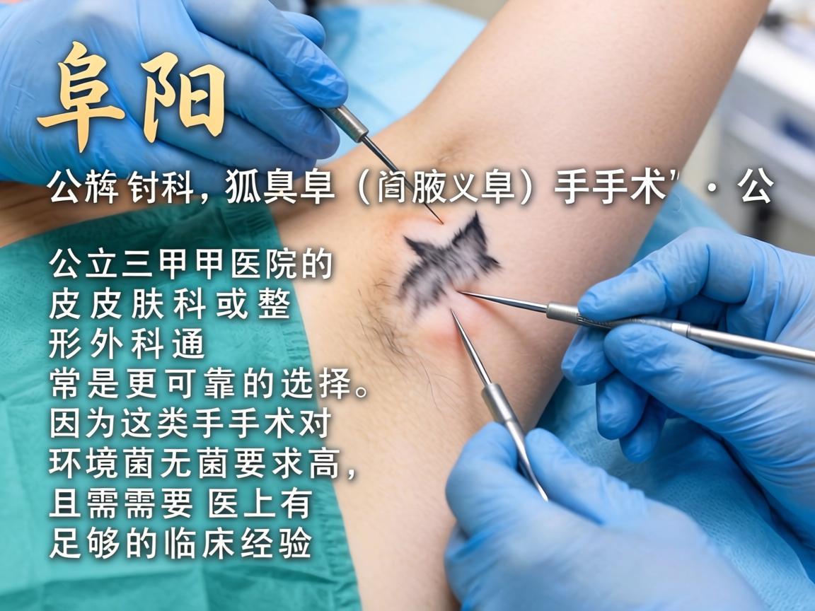 在阜阳,针对狐臭(腋臭)手术,公立三甲医院的皮肤科或整形外科通常是更可靠的选择,因为这类手术对环境无菌要求高,且需要医生有足够的临床经验 在阜阳,针对狐臭(腋臭)手术,公立三甲医院的皮肤科或整形外科通常是更可靠的选择,因为这类手术对环境无菌要求高,且需要医生有足够的临床经验