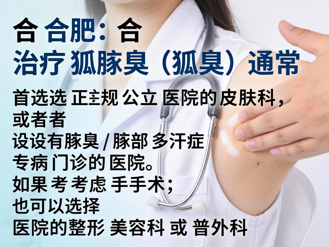 在合肥，治疗腋臭（狐臭）通常首选正规公立医院的皮肤科，或者设有腋臭/腋部多汗症专病门诊的医院。如果考虑手术，也可以选择医院的整形美容科或普外科