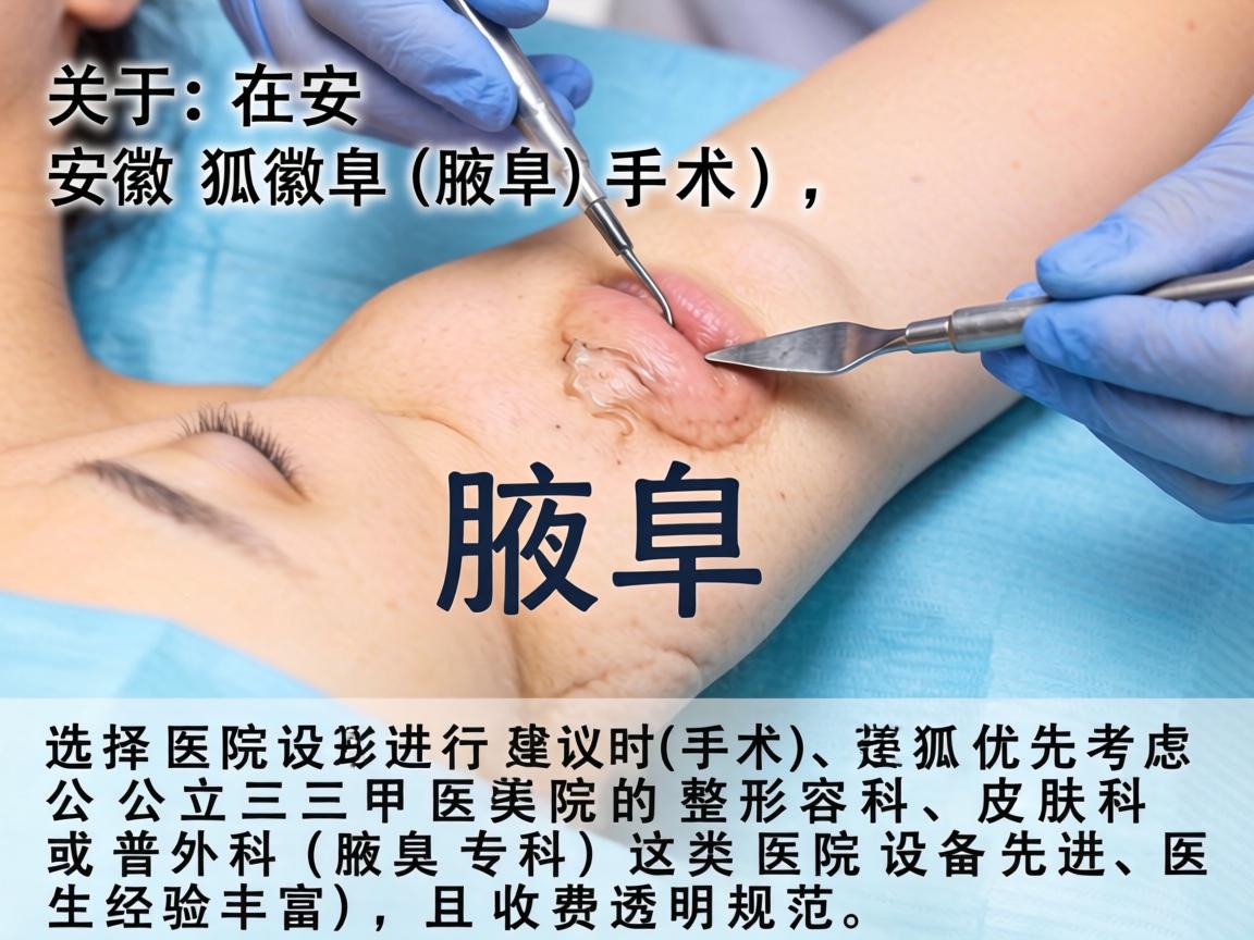 关于在安徽进行狐臭(腋臭)手术,选择医院时建议优先考虑公立三甲医院的整形美容科、皮肤科或普外科(腋臭专科)这类医院设备先进、医生经验丰富,且收费透明规范 关于在安徽进行狐臭(腋臭)手术,选择医院时建议优先考虑公立三甲医院的整形美容科、皮肤科或普外科(腋臭专科)这类医院设备先进、医生经验丰富,且收费透明规范