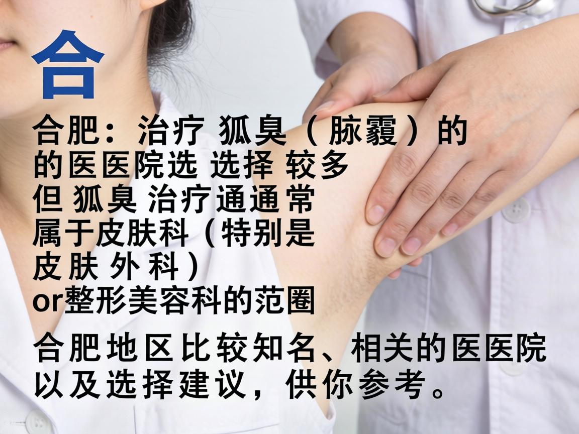 合肥治疗狐臭(腋臭)的医院选择较多,但狐臭治疗通常属于皮肤科(特别是皮肤外科)或整形美容科的范畴。以下是合肥地区比较知名、相关的医院及选择建议,供你参考 合肥治疗狐臭(腋臭)的医院选择较多,但狐臭治疗通常属于皮肤科(特别是皮肤外科)或整形美容科的范畴。以下是合肥地区比较知名、相关的医院及选择建议,供你参考