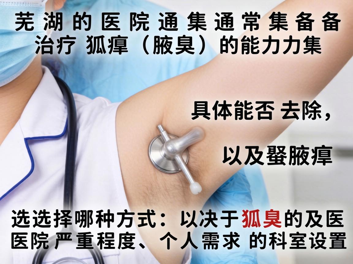 芜湖的医院通常具备治疗狐臭(腋臭)的能力。具体能否去除,以及选择哪种方式,取决于狐臭的严重程度、个人需求以及医院的科室设置 芜湖的医院通常具备治疗狐臭(腋臭)的能力。具体能否去除,以及选择哪种方式,取决于狐臭的严重程度、个人需求以及医院的科室设置