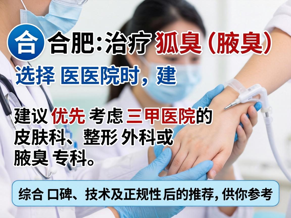 在合肥,治疗狐臭(腋臭)选择医院时,建议优先考虑三甲医院的皮肤科、整形外科或腋臭专科。以下是综合口碑、技术及正规性后的推荐,供你参考 在合肥,治疗狐臭(腋臭)选择医院时,建议优先考虑三甲医院的皮肤科、整形外科或腋臭专科。以下是综合口碑、技术及正规性后的推荐,供你参考