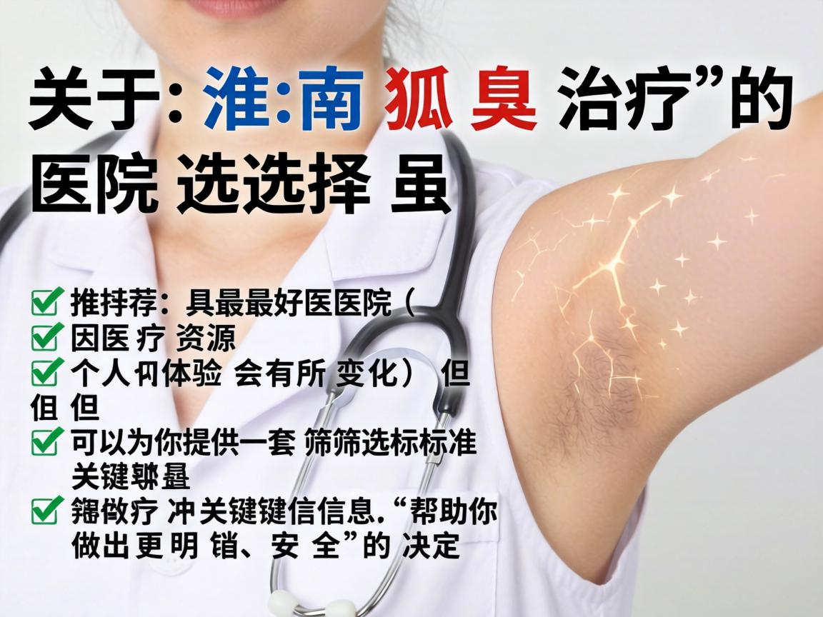 关于淮南狐臭治疗的医院选择,虽然无法直接推荐具体的最好医院(因医疗资源和个人体验会有所变化)但可以为你提供一套筛选标准和关键信息,帮助你做出更明智、安全的决定 关于淮南狐臭治疗的医院选择,虽然无法直接推荐具体的最好医院(因医疗资源和个人体验会有所变化)但可以为你提供一套筛选标准和关键信息,帮助你做出更明智、安全的决定