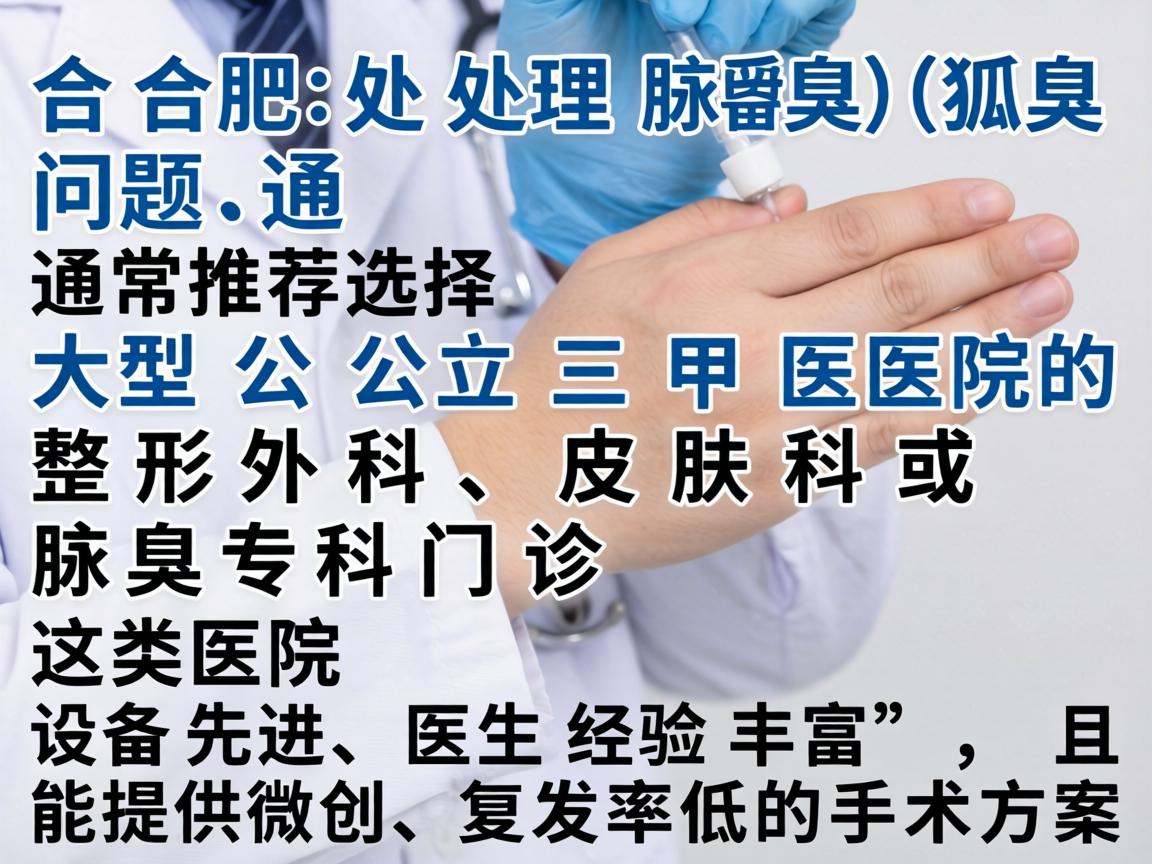 在合肥,处理腋臭(狐臭)问题,通常推荐选择大型公立三甲医院的整形外科、皮肤科或腋臭专科门诊。这类医院设备先进、医生经验丰富,且能提供微创、复发率低的手术方案 在合肥,处理腋臭(狐臭)问题,通常推荐选择大型公立三甲医院的整形外科、皮肤科或腋臭专科门诊。这类医院设备先进、医生经验丰富,且能提供微创、复发率低的手术方案