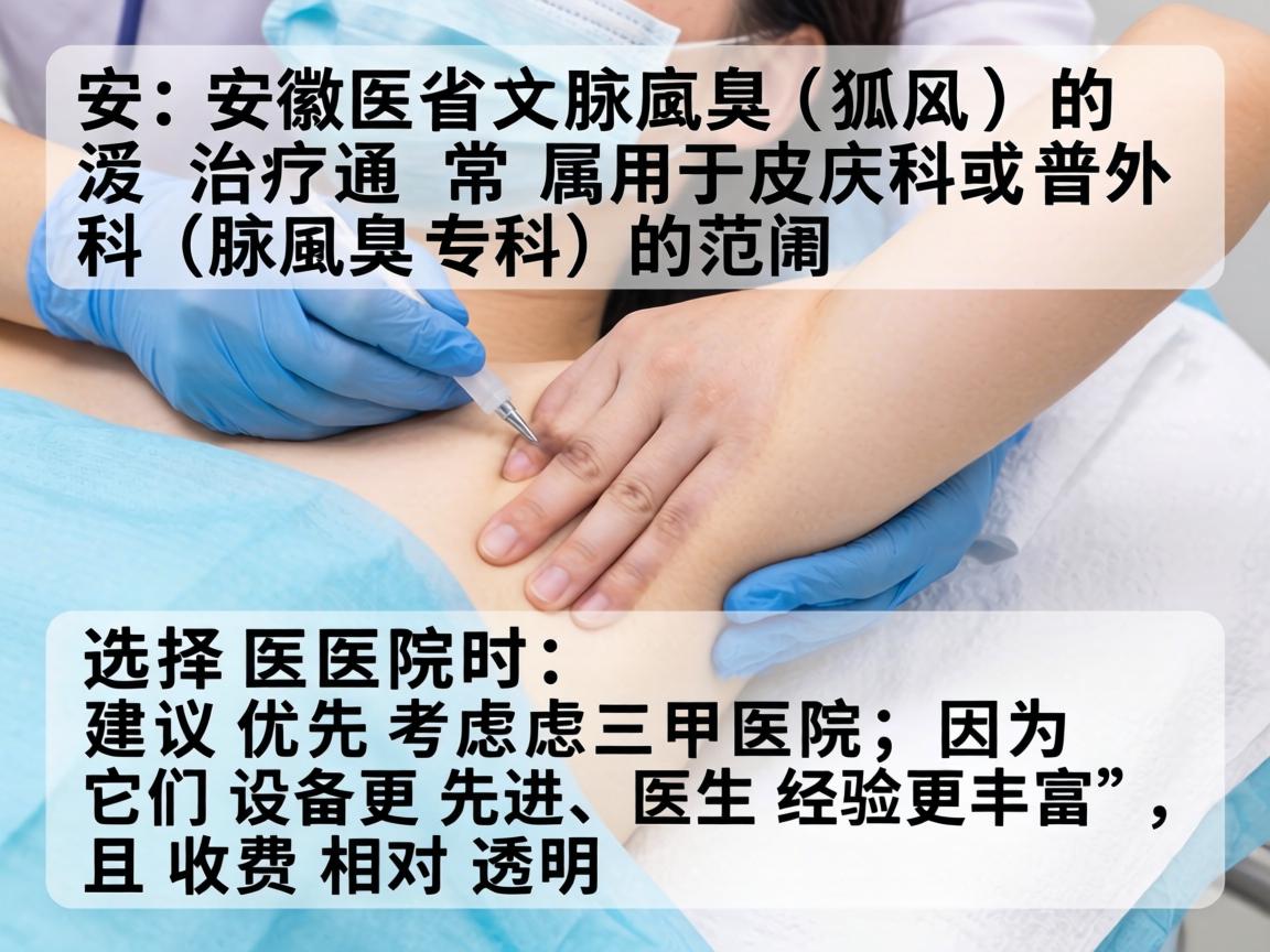 在安徽省,腋臭(狐臭)的治疗通常属于皮肤科或普外科(腋臭专科)的范畴。选择医院时,建议优先考虑三甲医院,因为它们设备更先进、医生经验更丰富,且收费相对透明 在安徽省,腋臭(狐臭)的治疗通常属于皮肤科或普外科(腋臭专科)的范畴。选择医院时,建议优先考虑三甲医院,因为它们设备更先进、医生经验更丰富,且收费相对透明