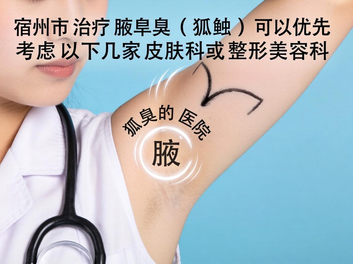 在宿州市,治疗腋臭(狐臭)可以优先考虑以下几家医院的皮肤科或整形美容科 在宿州市,治疗腋臭(狐臭)可以优先考虑以下几家医院的皮肤科或整形美容科