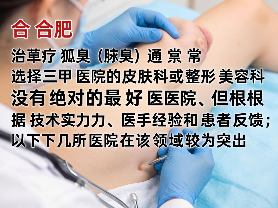 在合肥,治疗狐臭(腋臭)通常选择三甲医院的皮肤科或整形美容科。没有绝对的最好医院,但根据技术实力、医生经验和患者反馈,以下几所医院在该领域较为突出 在合肥,治疗狐臭(腋臭)通常选择三甲医院的皮肤科或整形美容科。没有绝对的最好医院,但根据技术实力、医生经验和患者反馈,以下几所医院在该领域较为突出