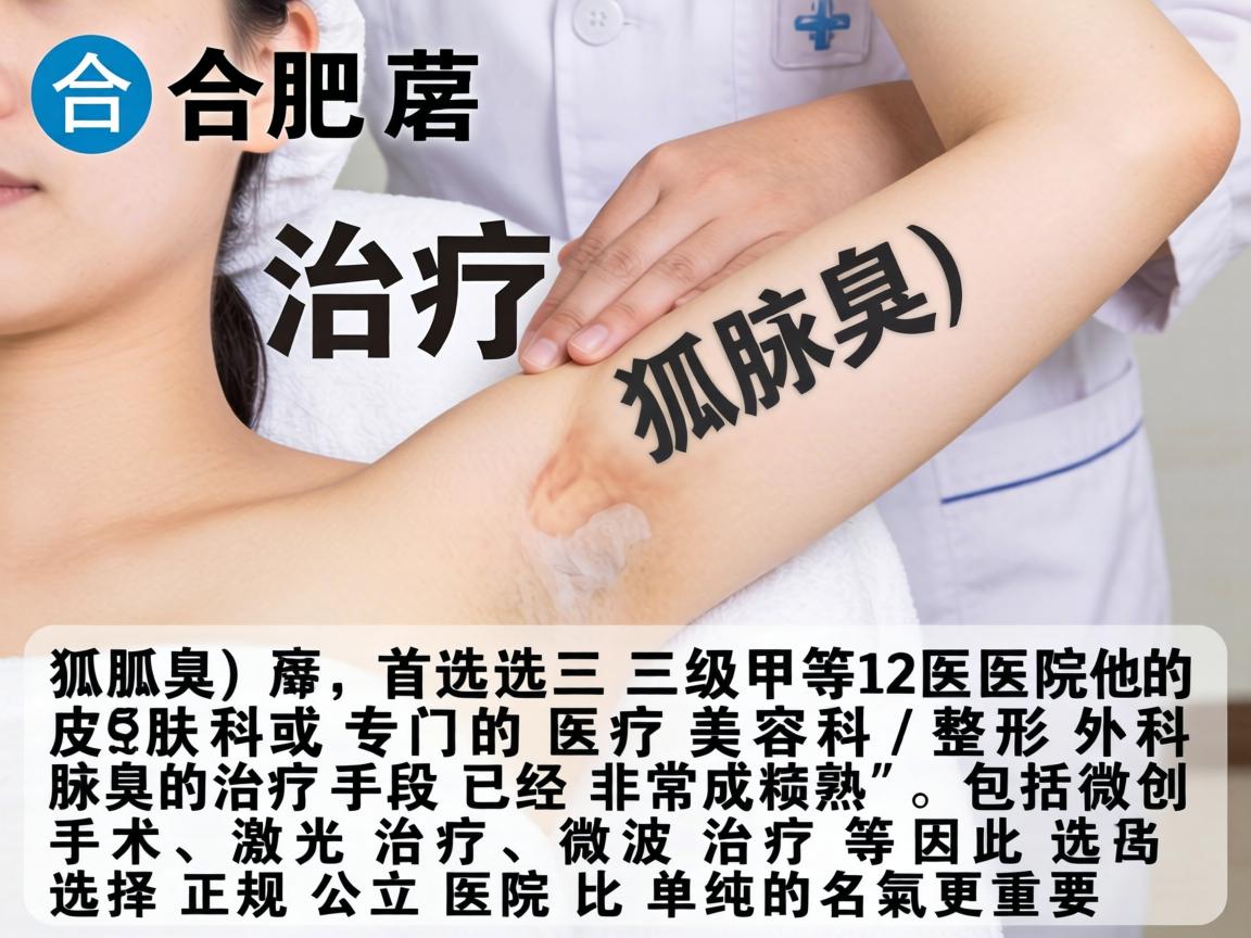 在合肥，治疗腋臭（狐臭）首选三级甲等医院的皮肤科或专门的医疗美容科/整形外科。腋臭的治疗手段已经非常成熟，包括微创手术、激光治疗、微波治疗等，因此选择正规公立医院比单纯的名气更重要