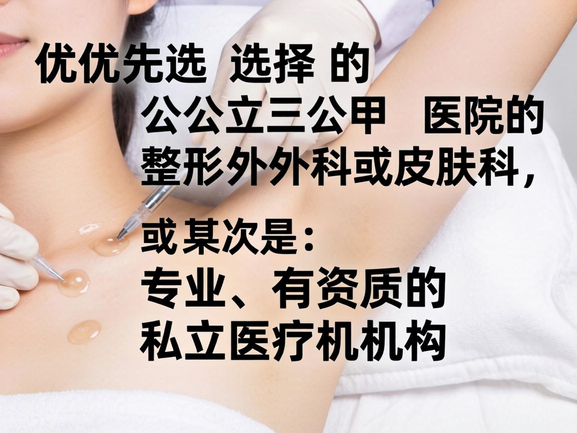 优先选择公立三甲医院的整形外科或皮肤科,其次是专业、有资质的私立医疗机构 优先选择公立三甲医院的整形外科或皮肤科,其次是专业、有资质的私立医疗机构