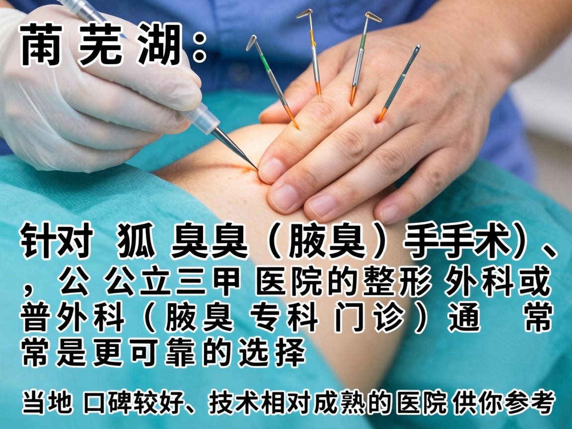 在芜湖，针对狐臭（腋臭）手术，公立三甲医院的整形外科或普外科（腋臭专科门诊）通常是更可靠的选择。以下是一些当地口碑较好、技术相对成熟的医院供你参考