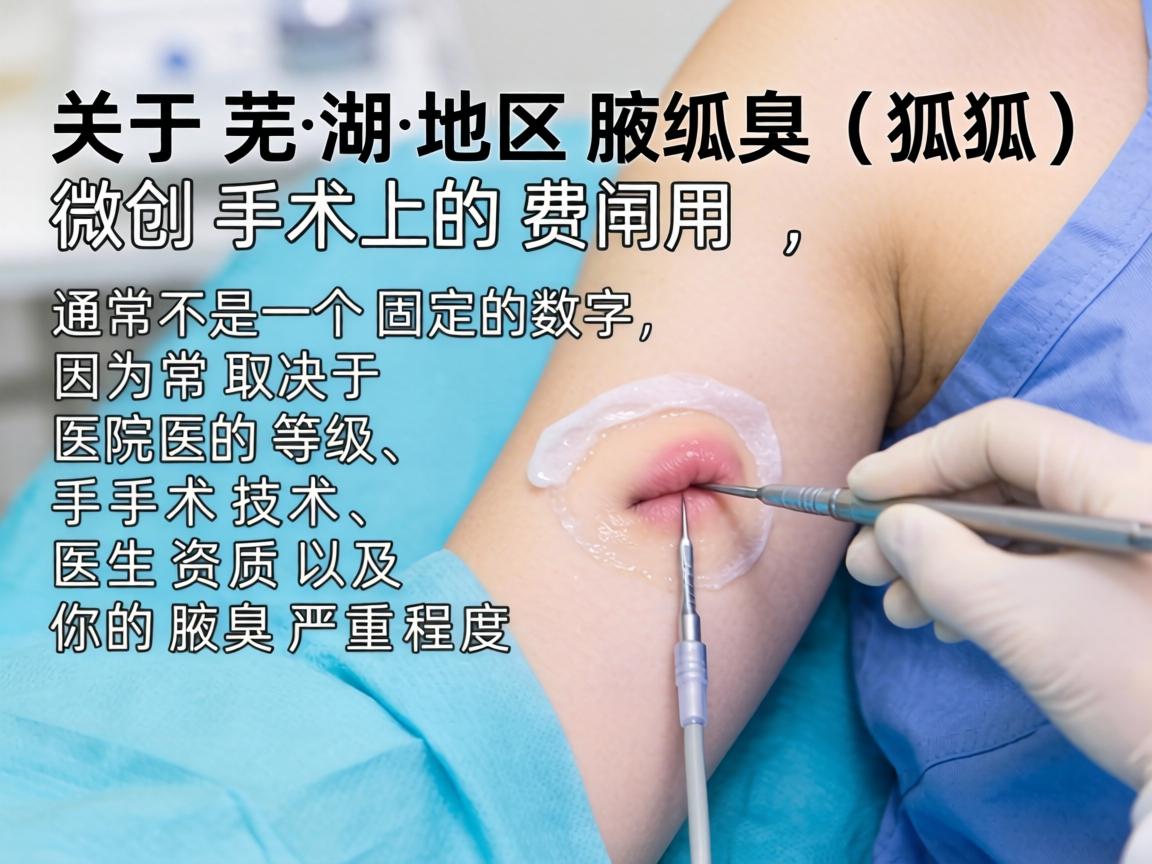关于芜湖地区腋臭(狐臭)微创手术的费用,通常不是一个固定的数字,因为它取决于医院的等级、手术技术、医生资质以及你的腋臭严重程度 关于芜湖地区腋臭(狐臭)微创手术的费用,通常不是一个固定的数字,因为它取决于医院的等级、手术技术、医生资质以及你的腋臭严重程度
