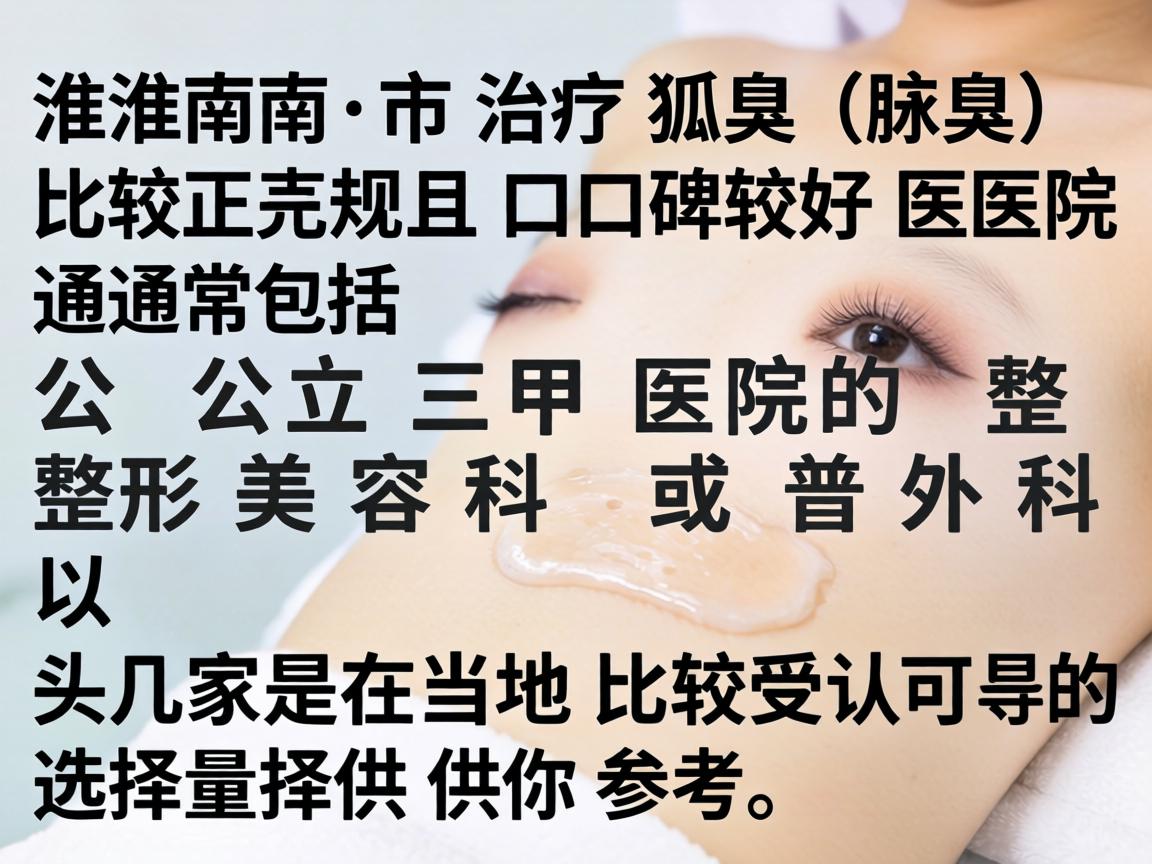 在淮南市,治疗狐臭(腋臭)比较正规且口碑较好的医院通常包括公立三甲医院的整形美容科或普外科。以下是几家在当地比较受认可的选择,供你参考 在淮南市,治疗狐臭(腋臭)比较正规且口碑较好的医院通常包括公立三甲医院的整形美容科或普外科。以下是几家在当地比较受认可的选择,供你参考