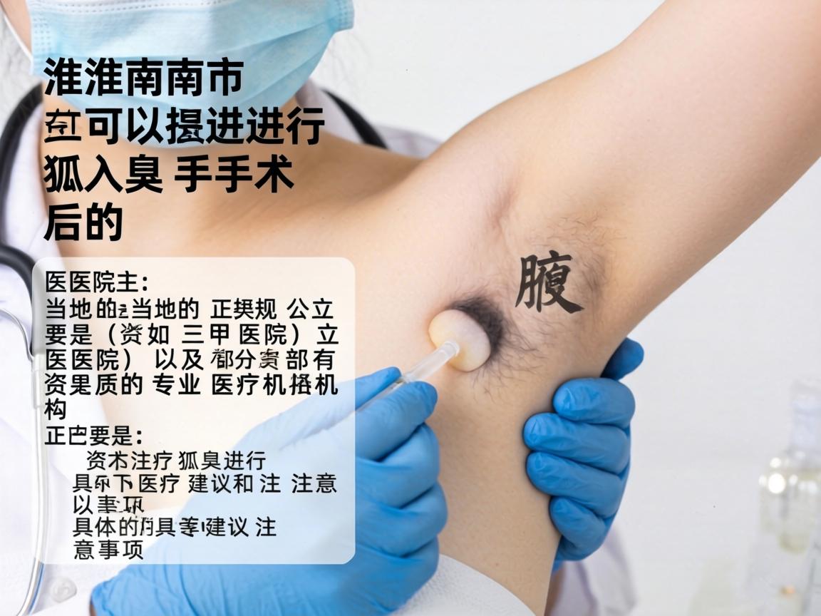 在淮南市,可以进行狐臭手术的医院主要是当地的正规公立医院(如三甲医院)以及部分有资质的专业医疗机构。以下是具体的建议和注意事项 在淮南市,可以进行狐臭手术的医院主要是当地的正规公立医院(如三甲医院)以及部分有资质的专业医疗机构。以下是具体的建议和注意事项