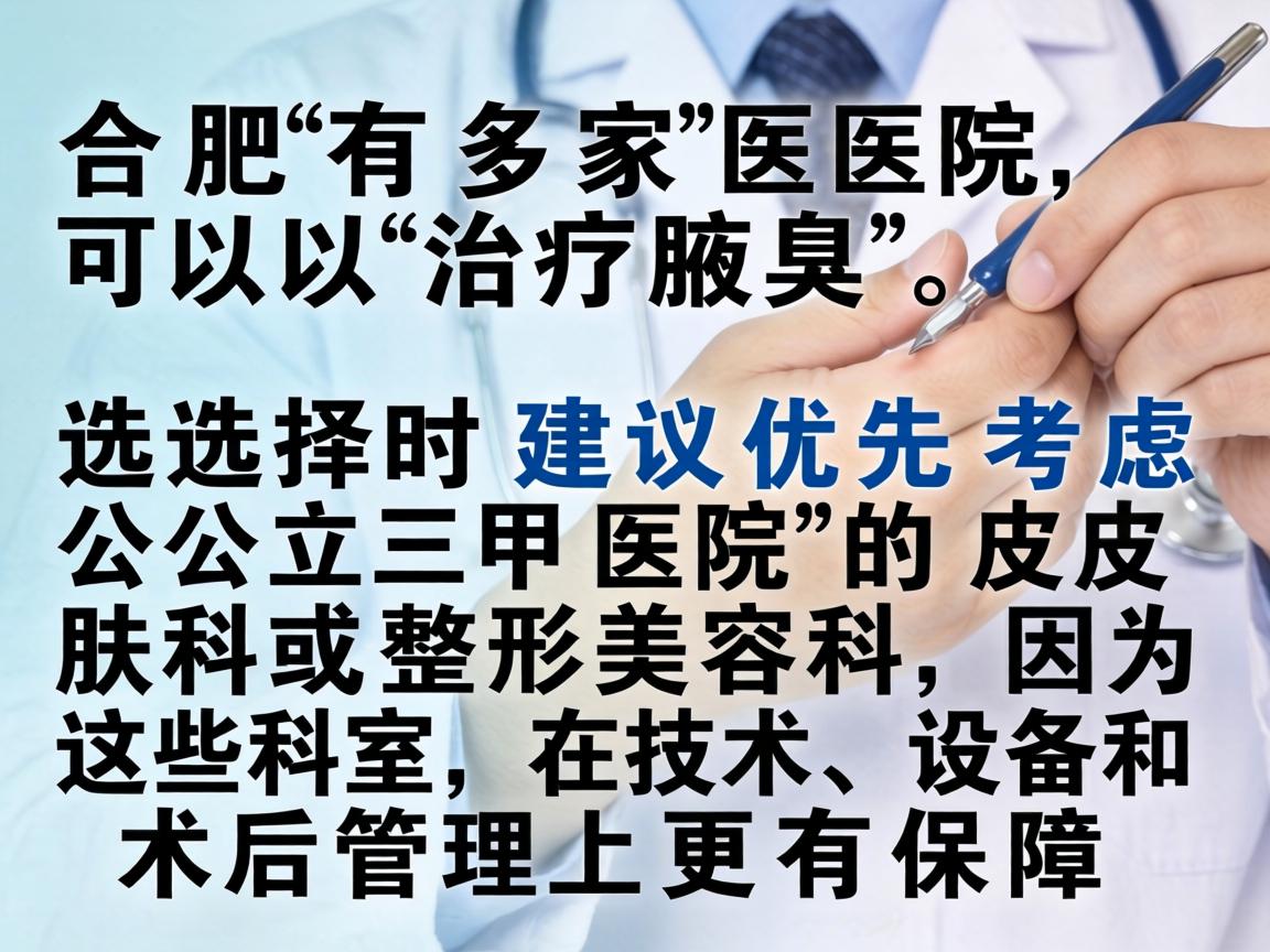 合肥有多家医院可以治疗腋臭,选择时建议优先考虑公立三甲医院的皮肤科或整形美容科,因为这些科室在技术、设备和术后管理上更有保障 合肥有多家医院可以治疗腋臭,选择时建议优先考虑公立三甲医院的皮肤科或整形美容科,因为这些科室在技术、设备和术后管理上更有保障