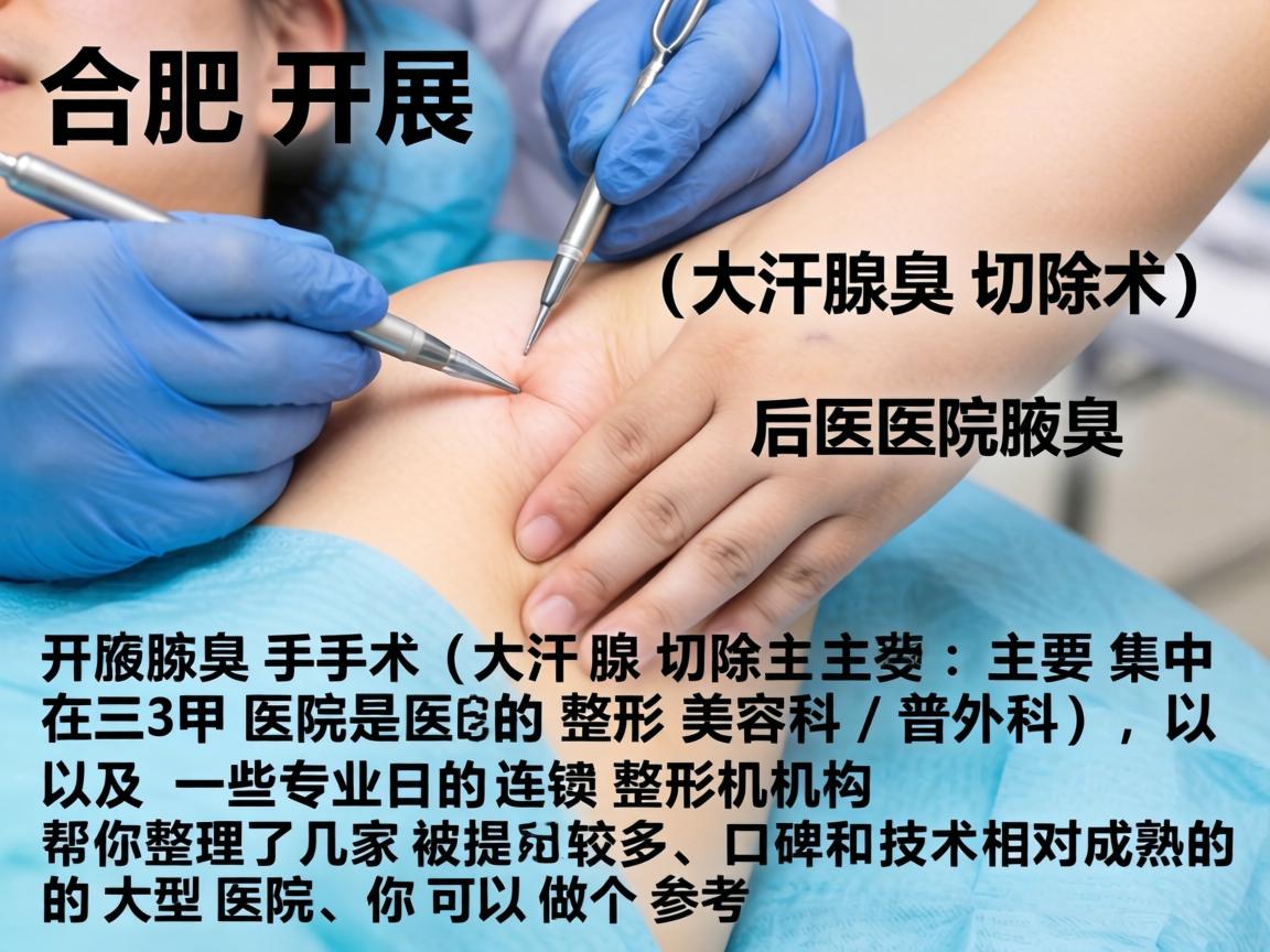 在合肥,开展腋臭手术(大汗腺切除术)的医院主要集中在三甲医院的整形美容科/普外科,以及一些专业的连锁整形机构。帮你整理了几家被提及较多、口碑和技术相对成熟的大型医院,你可以做个参考 在合肥,开展腋臭手术(大汗腺切除术)的医院主要集中在三甲医院的整形美容科/普外科,以及一些专业的连锁整形机构。帮你整理了几家被提及较多、口碑和技术相对成熟的大型医院,你可以做个参考
