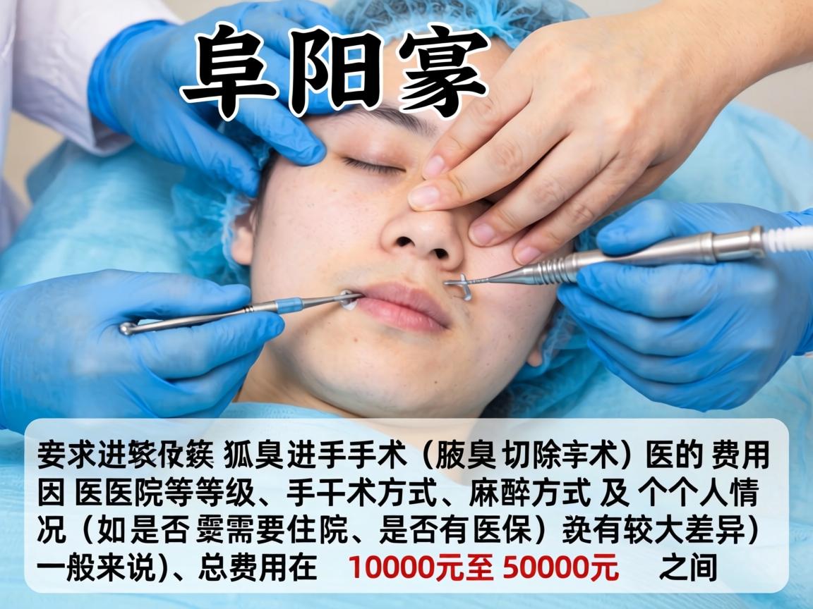 在阜阳进行狐臭手术(腋臭切除术)的费用因医院等级、手术方式、麻醉方式及个人情况(如是否需要住院、是否有医保)而有较大差异。一般来说,总费用在 1000元至5000元 之间 在阜阳进行狐臭手术(腋臭切除术)的费用因医院等级、手术方式、麻醉方式及个人情况(如是否需要住院、是否有医保)而有较大差异。一般来说,总费用在 1000元至5000元 之间