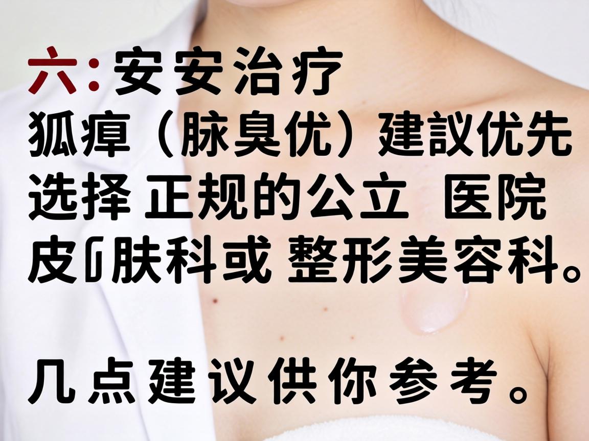 在六安治疗狐臭(腋臭)建议优先选择正规的公立医院皮肤科或整形美容科。以下是几点建议供你参考 在六安治疗狐臭(腋臭)建议优先选择正规的公立医院皮肤科或整形美容科。以下是几点建议供你参考