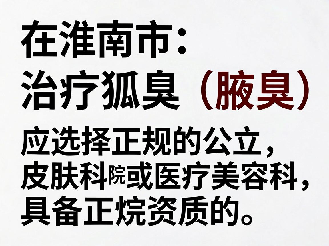 在淮南市,治疗狐臭(腋臭)应选择正规的公立医院皮肤科或医疗美容科。以下是经过官方认证、具备正规资质的医院推荐,供您参考 在淮南市,治疗狐臭(腋臭)应选择正规的公立医院皮肤科或医疗美容科。以下是经过官方认证、具备正规资质的医院推荐,供您参考