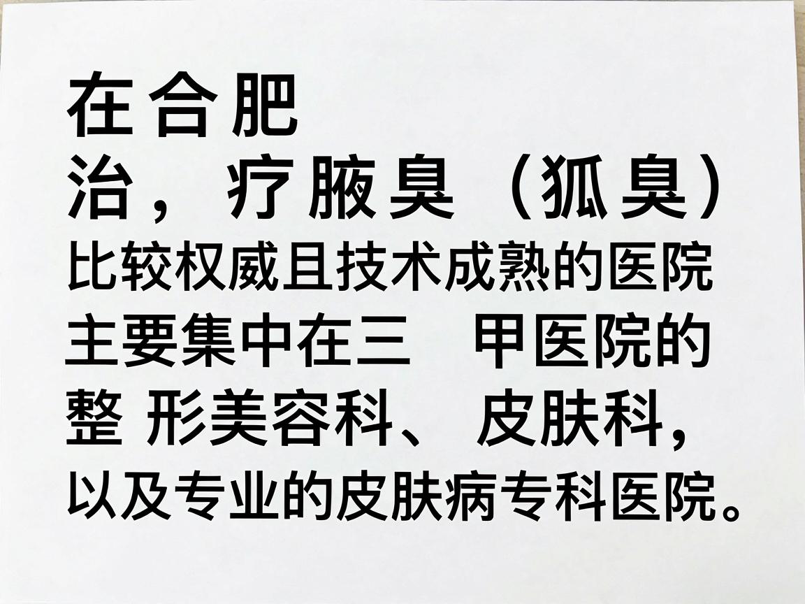 在合肥，治疗腋臭（狐臭）比较权威且技术成熟的医院主要集中在三甲医院的整形美容科、皮肤科，以及专业的皮肤病专科医院。以下是综合口碑和医疗资源后的推荐
