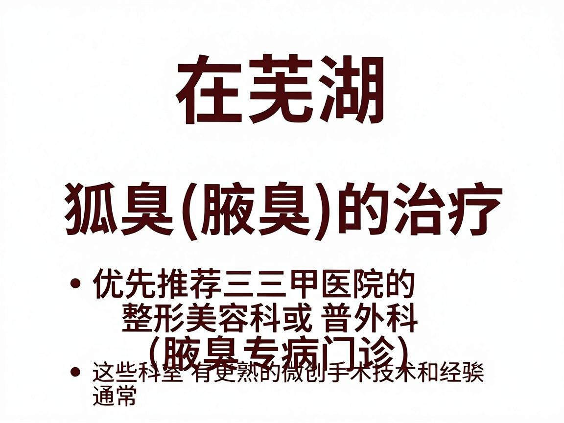 在芜湖，针对狐臭（腋臭）的治疗，优先推荐三甲医院的整形美容科或普外科（腋臭专病门诊）这些科室通常拥有更成熟的微创手术技术和经验