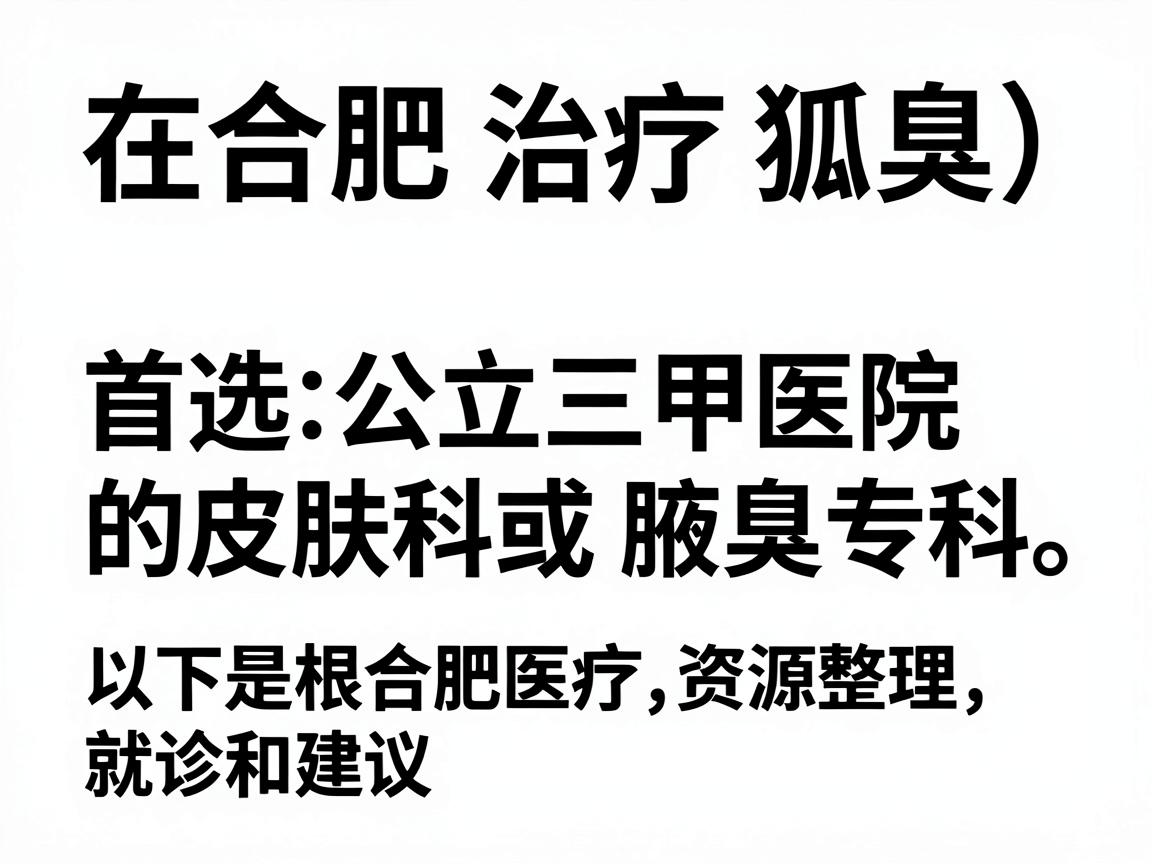 在合肥治疗狐臭(腋臭)首选公立三甲医院的皮肤科或腋臭专科。以下是根据合肥医疗资源整理的推荐医院和就诊建议 在合肥治疗狐臭(腋臭)首选公立三甲医院的皮肤科或腋臭专科。以下是根据合肥医疗资源整理的推荐医院和就诊建议
