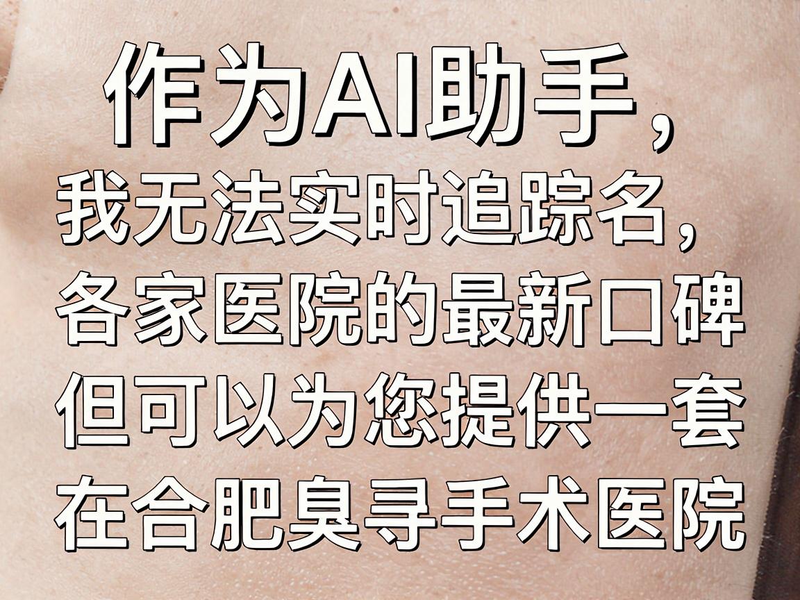 作为AI助手,我无法实时追踪各家医院的排名和最新口碑,但可以为您提供一套在合肥寻找狐臭手术医院的实用方法和筛选标准,帮助您做出更靠谱的决定 作为AI助手,我无法实时追踪各家医院的排名和最新口碑,但可以为您提供一套在合肥寻找狐臭手术医院的实用方法和筛选标准,帮助您做出更靠谱的决定