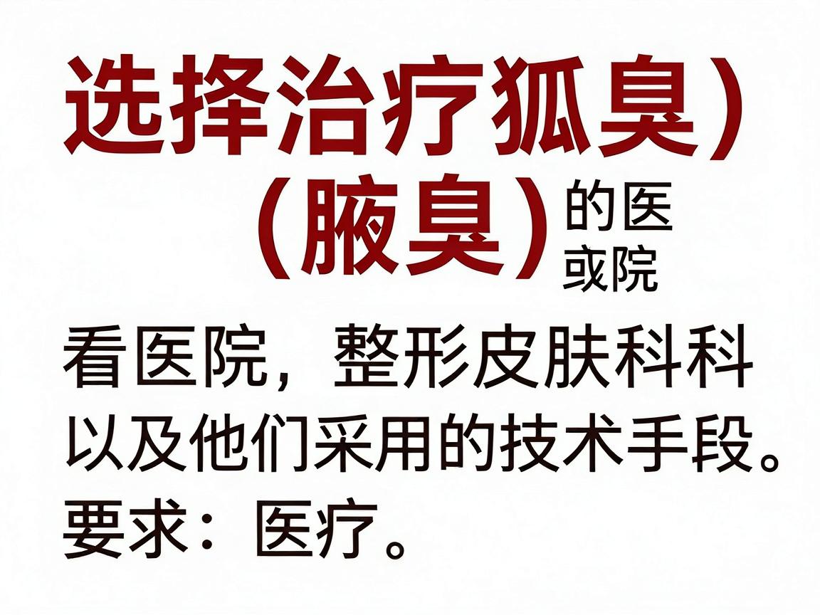 选择治疗狐臭(腋臭)的医院,核心是看医院的皮肤科或整形美容科,以及他们采用的技术手段。合肥作为省会,医疗资源比较集中,以下几类医院和科室通常比较受推荐,你可以根据自身情况评估 选择治疗狐臭(腋臭)的医院,核心是看医院的皮肤科或整形美容科,以及他们采用的技术手段。合肥作为省会,医疗资源比较集中,以下几类医院和科室通常比较受推荐,你可以根据自身情况评估