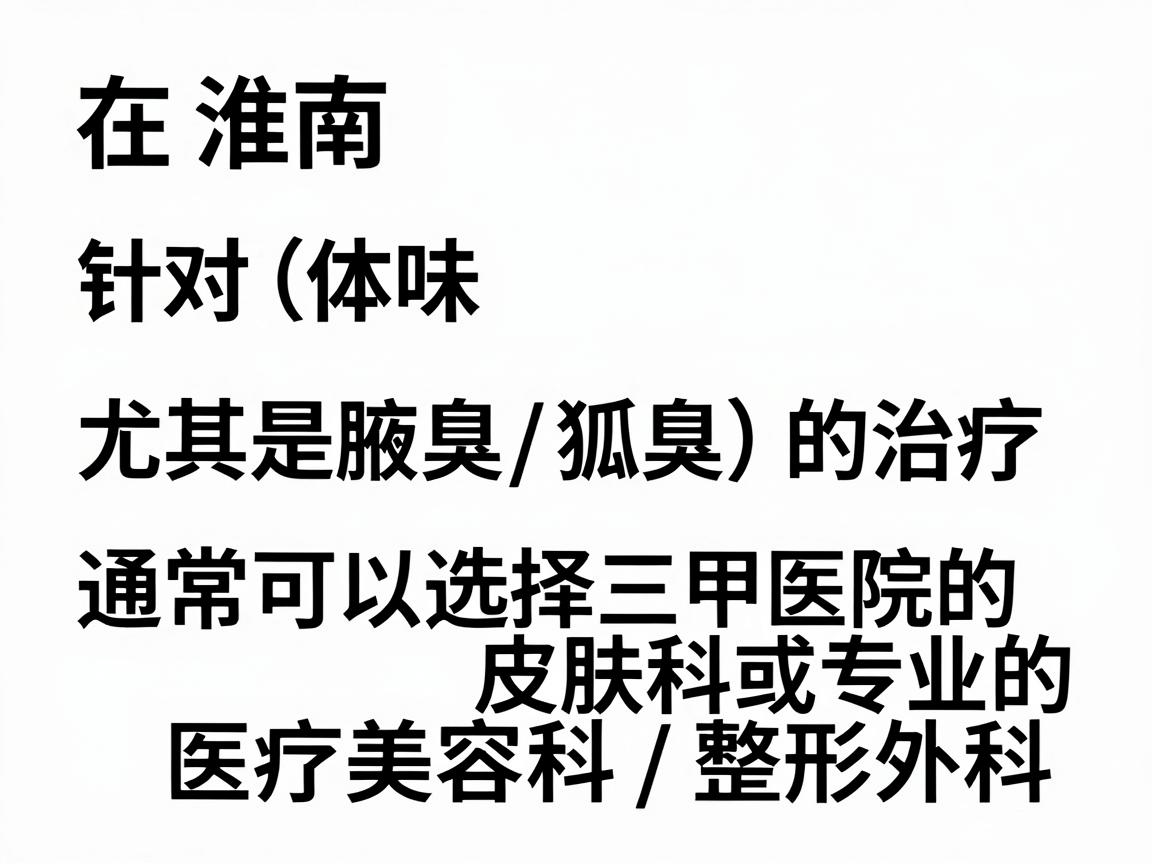 在淮南，针对体味（尤其是腋臭/狐臭）的治疗，通常可以选择三甲医院的皮肤科或专业的医疗美容科/整形外科。以下是具体的医院推荐及建议