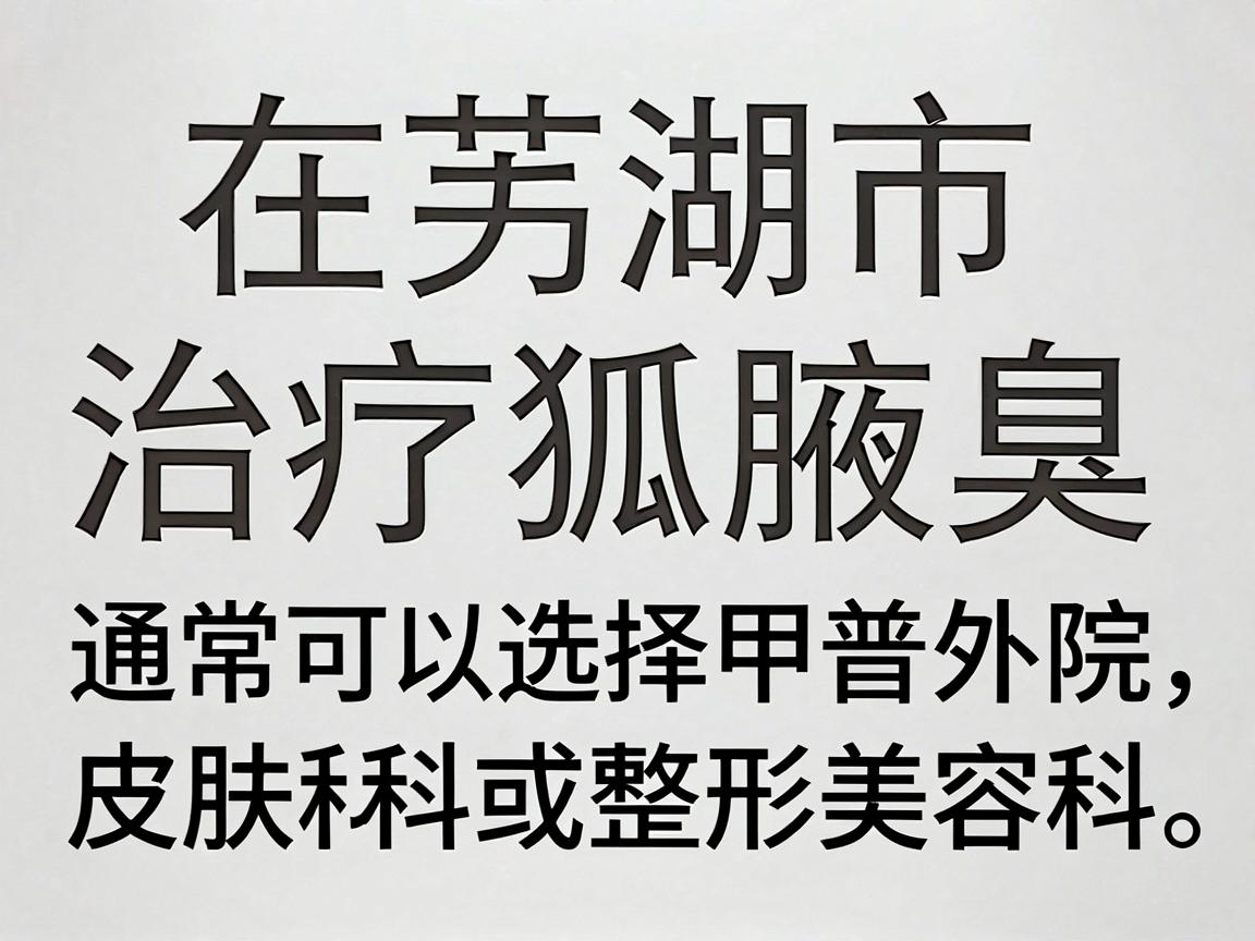 在芜湖市,治疗狐臭(腋臭)通常可以选择三甲医院的普外科、皮肤科或整形美容科。以下是当地主要的几家公立医院供你参考 在芜湖市,治疗狐臭(腋臭)通常可以选择三甲医院的普外科、皮肤科或整形美容科。以下是当地主要的几家公立医院供你参考