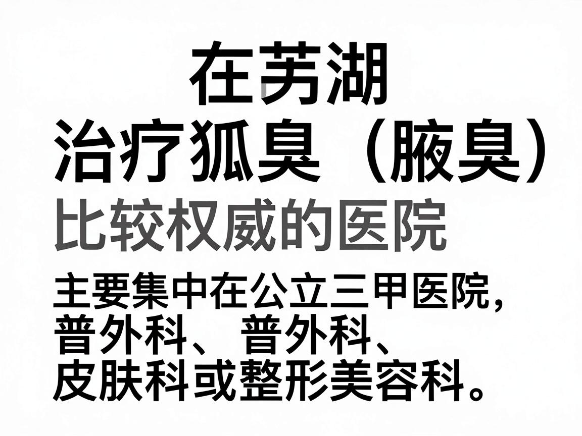 在芜湖,治疗狐臭(腋臭)比较权威的医院主要集中在公立三甲医院的普外科、皮肤科或整形美容科。以下是几家口碑较好、技术成熟的医院推荐 在芜湖,治疗狐臭(腋臭)比较权威的医院主要集中在公立三甲医院的普外科、皮肤科或整形美容科。以下是几家口碑较好、技术成熟的医院推荐