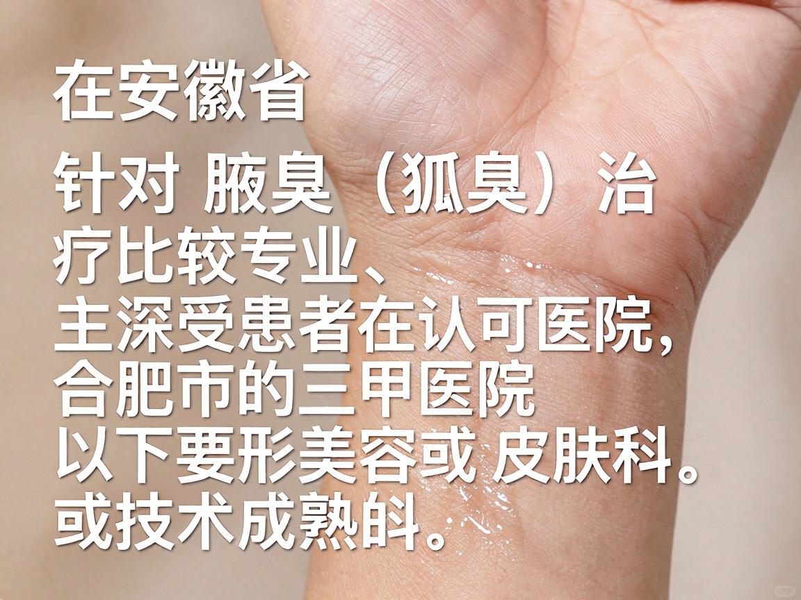 在安徽省,针对腋臭(狐臭)治疗比较专业、且深受患者认可的医院主要集中在合肥市的三甲医院整形美容科或皮肤科。以下是口碑较好、技术成熟的几家医院推荐,供你参考 在安徽省,针对腋臭(狐臭)治疗比较专业、且深受患者认可的医院主要集中在合肥市的三甲医院整形美容科或皮肤科。以下是口碑较好、技术成熟的几家医院推荐,供你参考